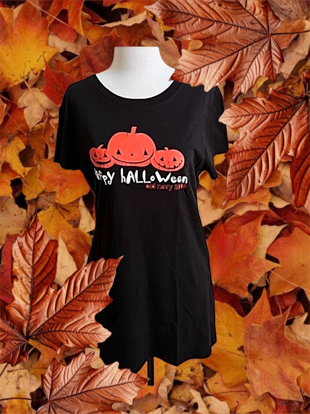 Old Navy 2008 Black Halloween Pumpkin T-Shirt XL Unisex Cotton Crew Neck Vintage